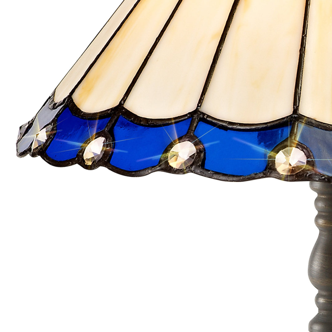 Nelson Lighting NLK03079 Umbrian 1 Light Octagonal Table Lamp With 30cm Tiffany Shade Blue/Chrome/Antique Brass