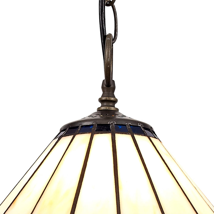 Nelson Lighting NLK03089 Umbrian 1 Light Down Lighter Pendant With 30cm Tiffany Shade Blue/Chrome/Antique Brass