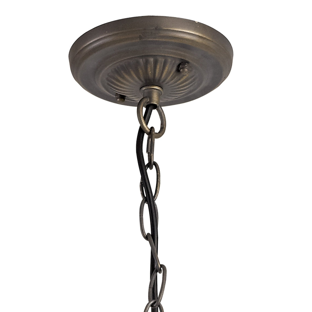 Nelson Lighting NLK03109 Umbrian 3 Light Down Lighter Pendant With 30cm Tiffany Shade Blue/Chrome/Antique Brass