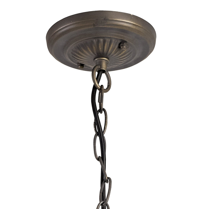 Nelson Lighting NLK03109 Umbrian 3 Light Down Lighter Pendant With 30cm Tiffany Shade Blue/Chrome/Antique Brass