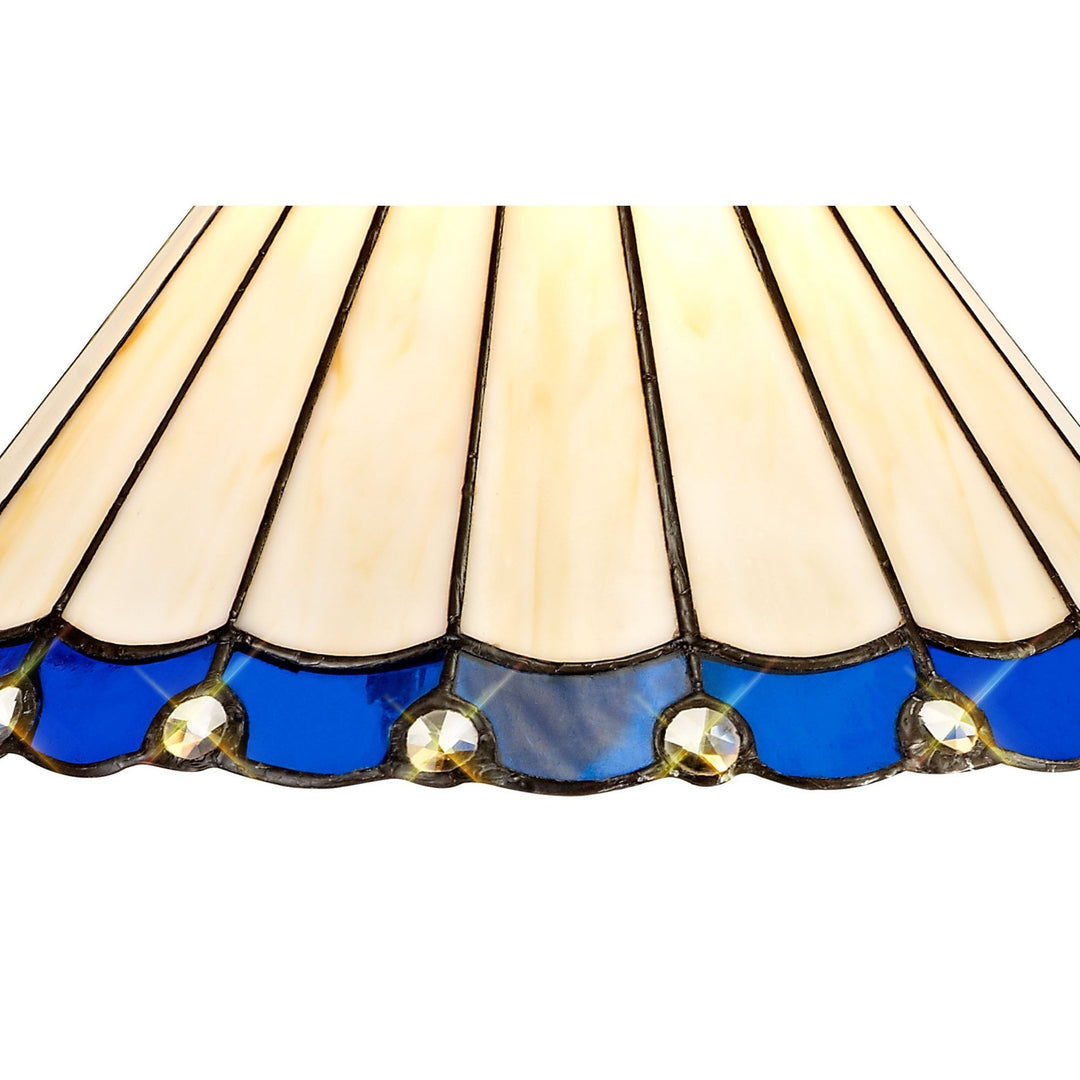 Nelson Lighting NLK03109 Umbrian 3 Light Down Lighter Pendant With 30cm Tiffany Shade Blue/Chrome/Antique Brass