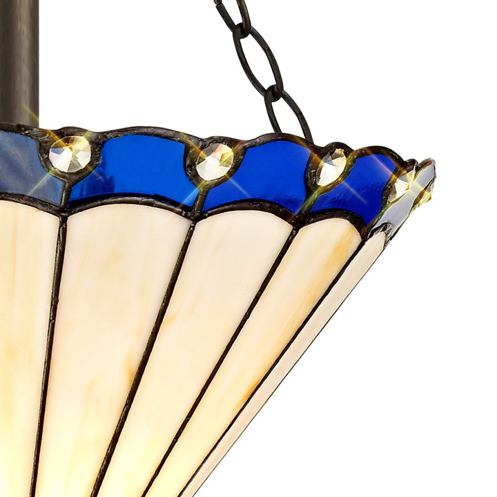 Nelson Lighting NLK03129 Umbrian 3 Light Semi Ceiling With 30cm Tiffany Shade Blue/Chrome/Antique Brass