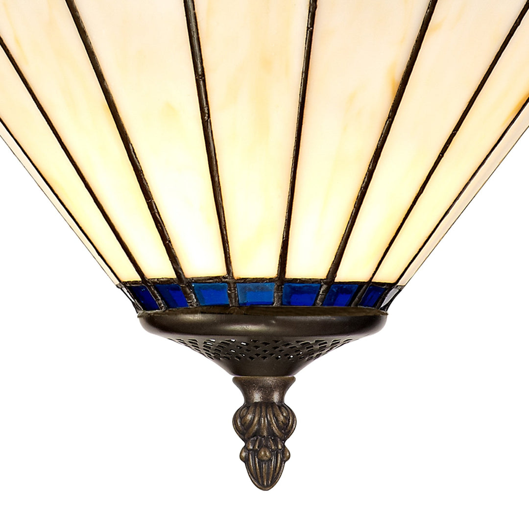 Nelson Lighting NLK03129 Umbrian 3 Light Semi Ceiling With 30cm Tiffany Shade Blue/Chrome/Antique Brass