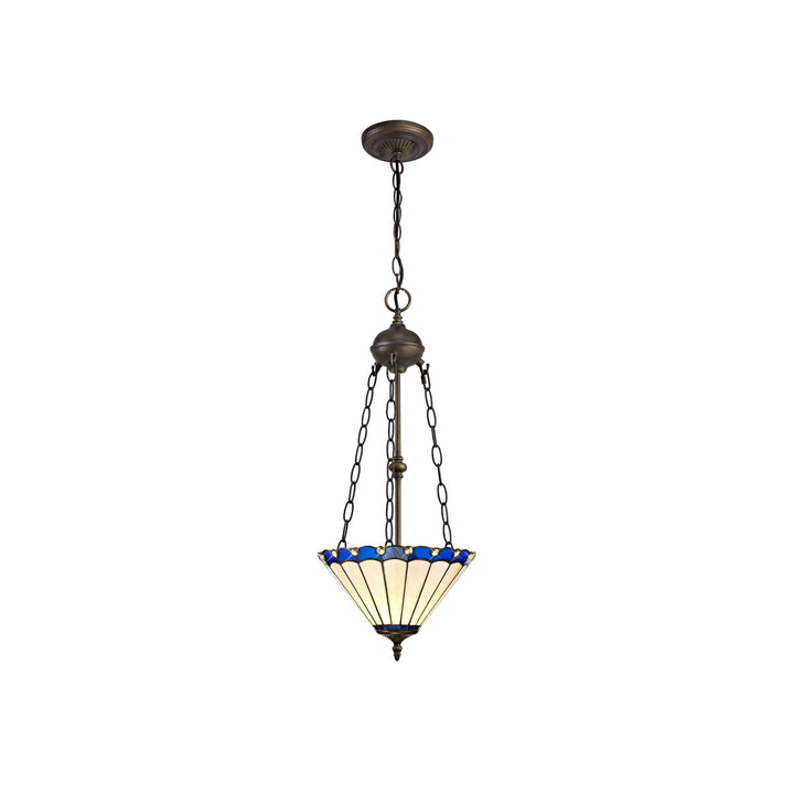 Nelson Lighting NLK03139 Umbrian 2 Light Up Lighter Pendant With 30cm Tiffany Shade Blue/Chrome/Antique Brass