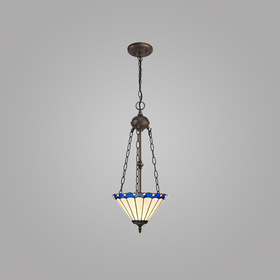 Nelson Lighting NLK03139 Umbrian 2 Light Up Lighter Pendant With 30cm Tiffany Shade Blue/Chrome/Antique Brass