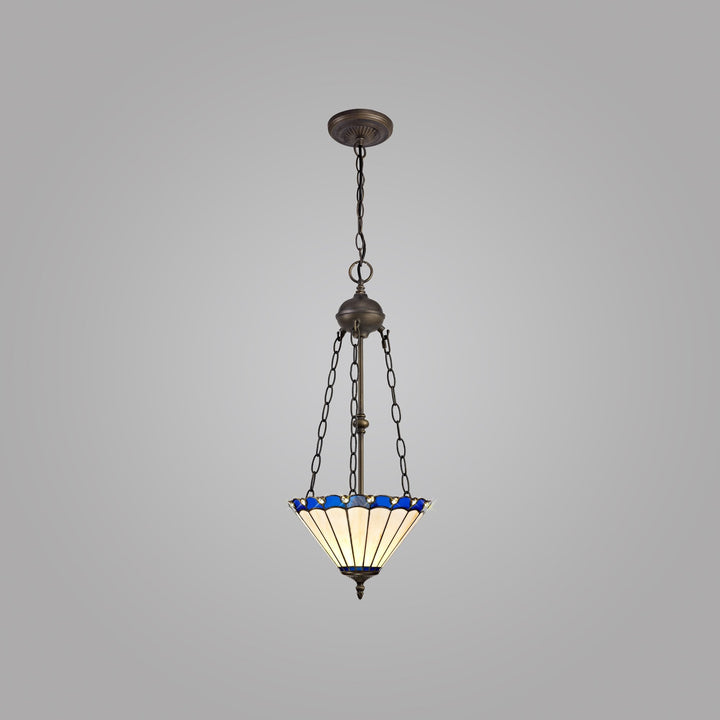 Nelson Lighting NLK03139 Umbrian 2 Light Up Lighter Pendant With 30cm Tiffany Shade Blue/Chrome/Antique Brass