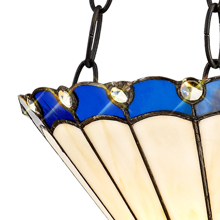 Nelson Lighting NLK03139 Umbrian 2 Light Up Lighter Pendant With 30cm Tiffany Shade Blue/Chrome/Antique Brass