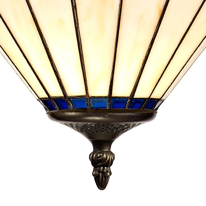 Nelson Lighting NLK03139 Umbrian 2 Light Up Lighter Pendant With 30cm Tiffany Shade Blue/Chrome/Antique Brass