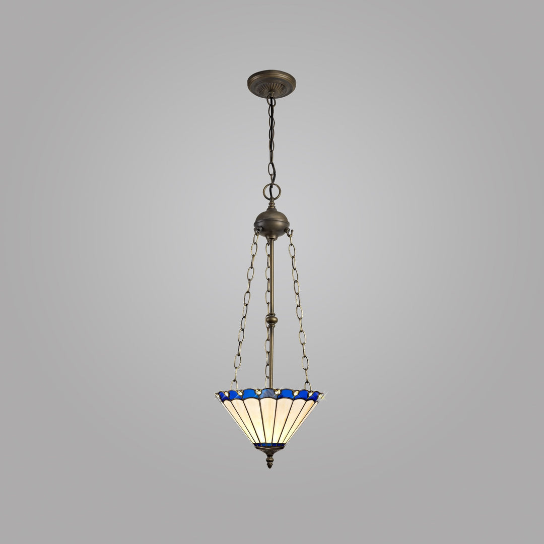 Nelson Lighting NLK03149 Umbrian 3 Light Up Lighter Pendant With 30cm Tiffany Shade Blue/Chrome/Antique Brass