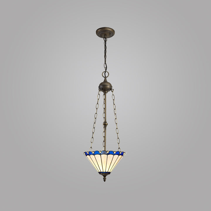 Nelson Lighting NLK03149 Umbrian 3 Light Up Lighter Pendant With 30cm Tiffany Shade Blue/Chrome/Antique Brass