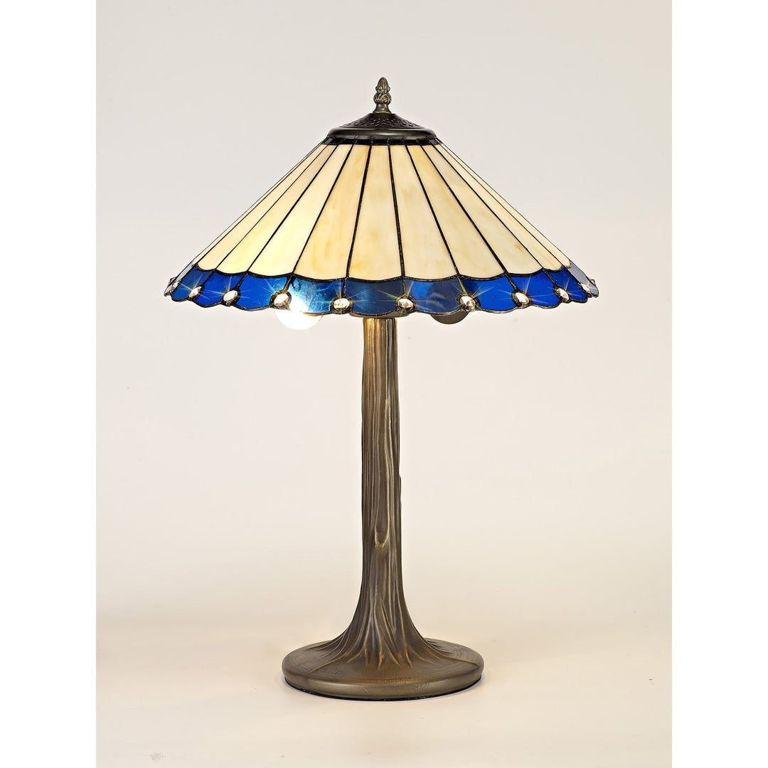 Nelson Lighting NLK03159 Umbrian 2 Light Tree Like Table Lamp With 40cm Tiffany Shade Blue/Chrome/Antique Brass