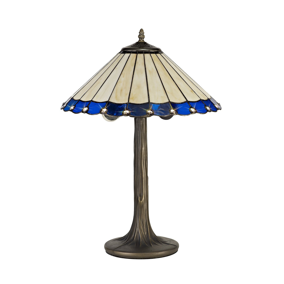 Nelson Lighting NLK03159 Umbrian 2 Light Tree Like Table Lamp With 40cm Tiffany Shade Blue/Chrome/Antique Brass