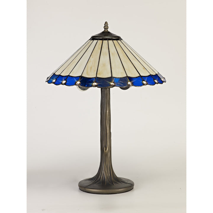 Nelson Lighting NLK03159 Umbrian 2 Light Tree Like Table Lamp With 40cm Tiffany Shade Blue/Chrome/Antique Brass