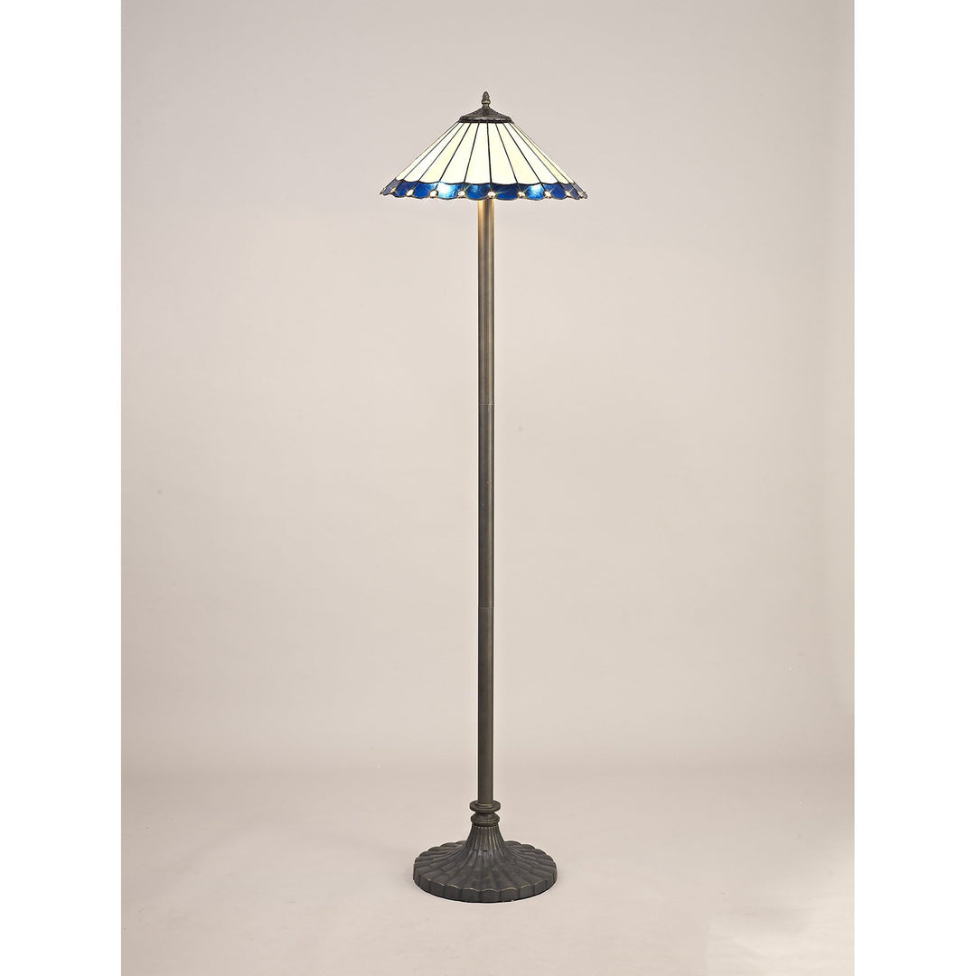 Nelson Lighting NLK03259 Umbrian 2 Light Stepped Design Floor Lamp With 40cm Tiffany Shade Blue/Chrome/Brass