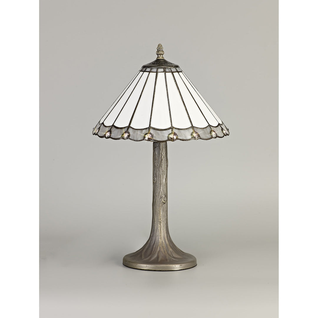 Nelson Lighting NLK03279 Umbrian 1 Light Tree Like Table Lamp With 30cm Tiffany Shade Grey/Chrome/Antique Brass