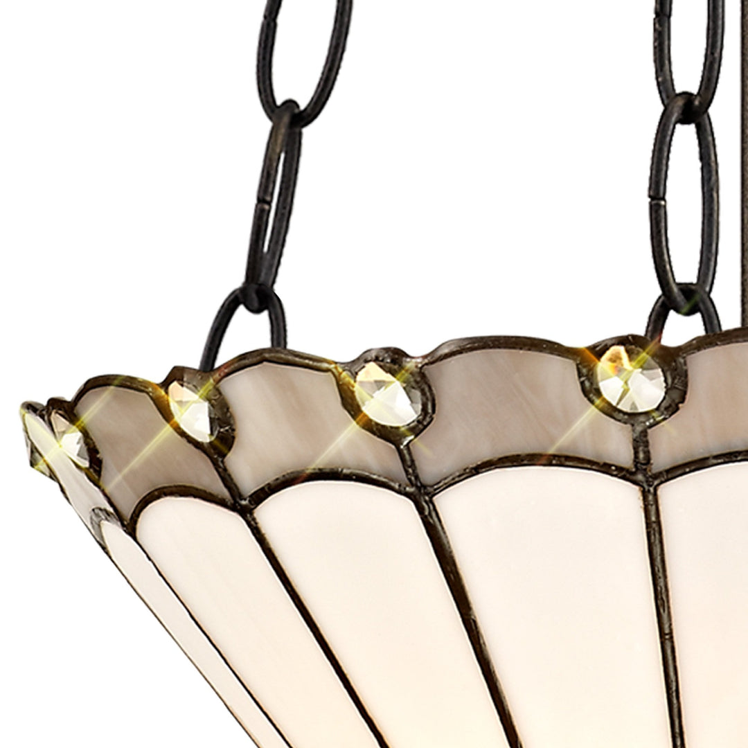 Nelson Lighting NLK03359 Umbrian 2 Light Up Lighter Pendant With 30cm Tiffany Shade Grey/Chrome/Antique Brass