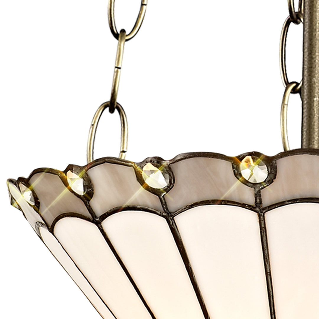 Nelson Lighting NLK03369 Umbrian 3 Light Up Lighter Pendant With 30cm Tiffany Shade Grey/Chrome/Antique Brass