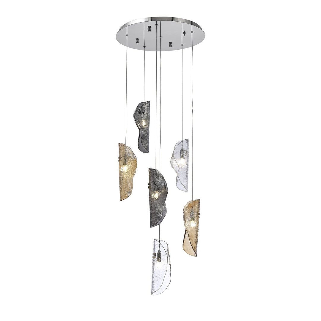 Nelson Lighting NL90539 Waldolf 6 Light Pendant Polished Chrome, Clear, Amber & Smoked Glass