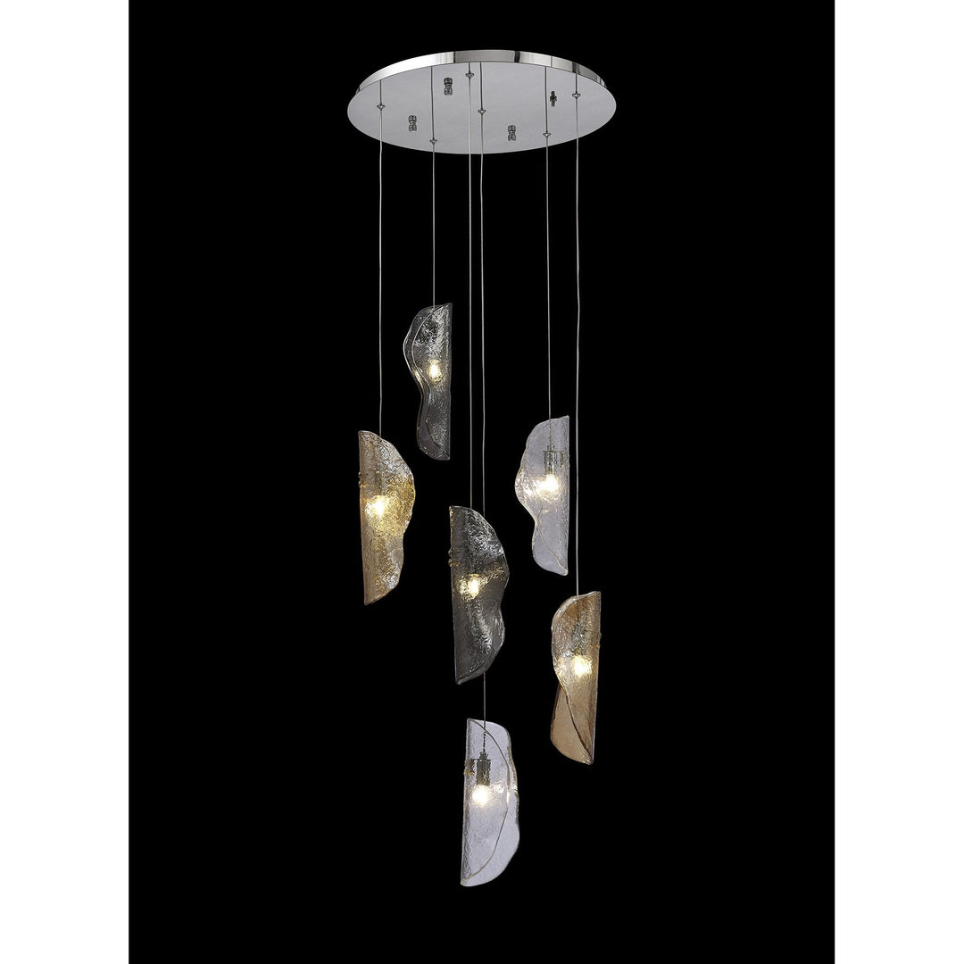 Nelson Lighting NL90539 Waldolf 6 Light Pendant Polished Chrome, Clear, Amber & Smoked Glass