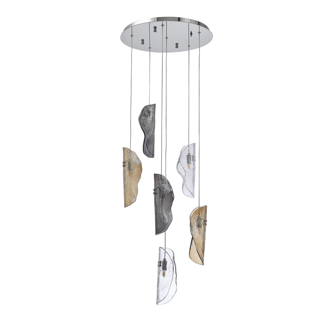 Nelson Lighting NL90539 Waldolf 6 Light Pendant Polished Chrome, Clear, Amber & Smoked Glass