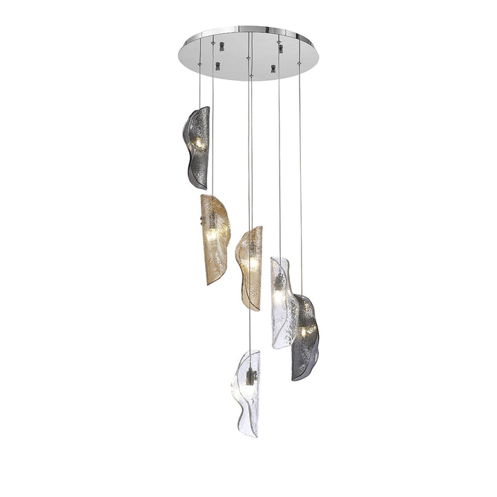 Nelson Lighting NL90539 Waldolf 6 Light Pendant Polished Chrome, Clear, Amber & Smoked Glass