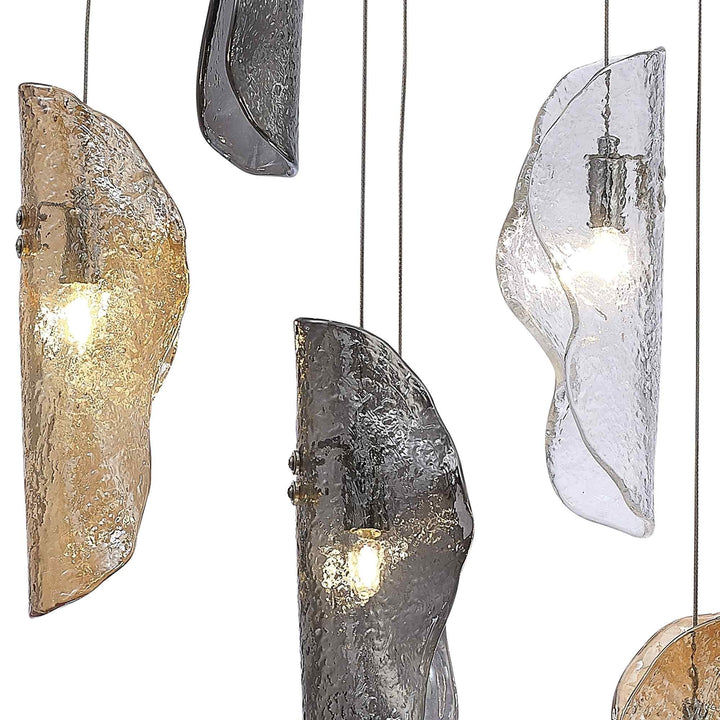 Nelson Lighting NL90539 Waldolf 6 Light Pendant Polished Chrome, Clear, Amber & Smoked Glass