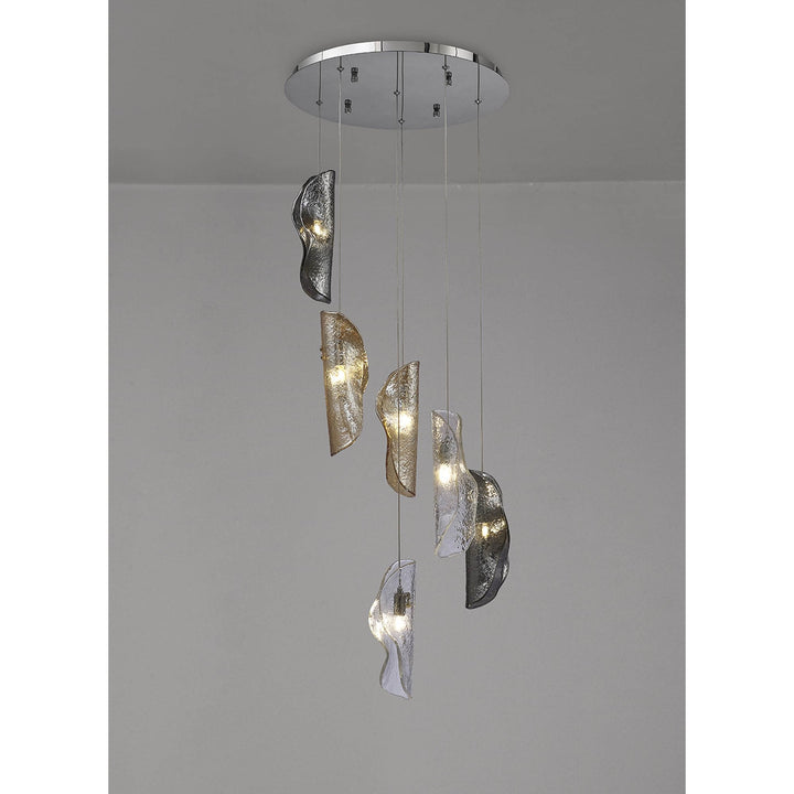 Nelson Lighting NL90539 Waldolf 6 Light Pendant Polished Chrome, Clear, Amber & Smoked Glass