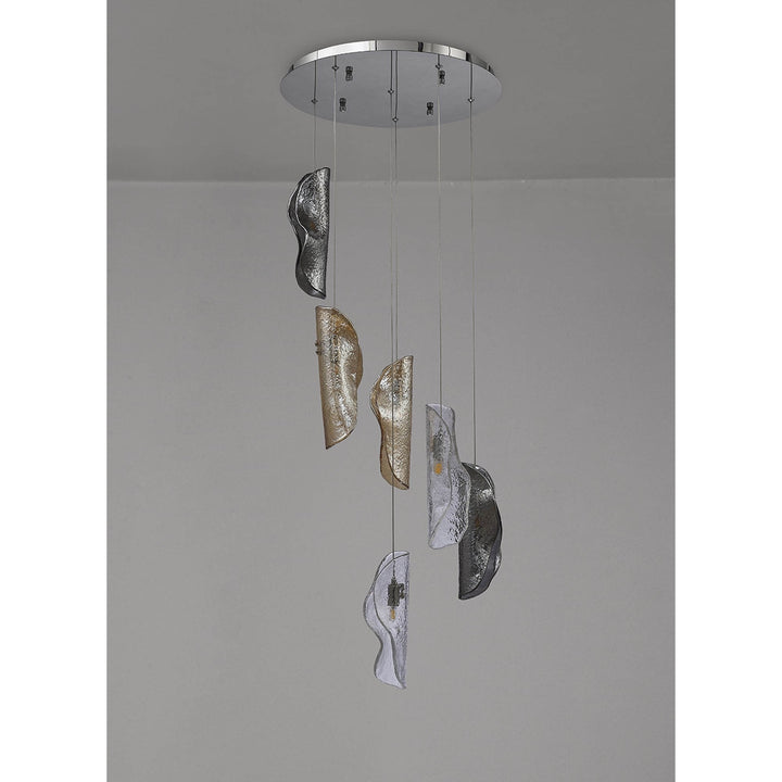 Nelson Lighting NL90539 Waldolf 6 Light Pendant Polished Chrome, Clear, Amber & Smoked Glass