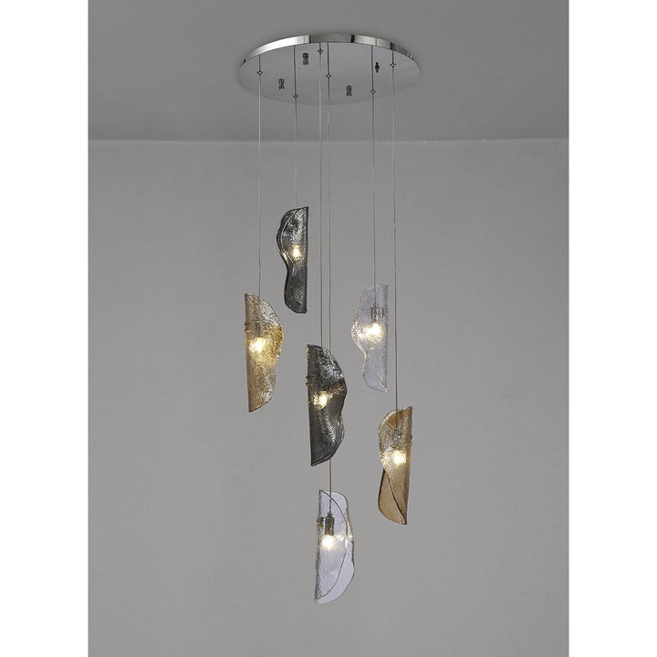 Nelson Lighting NL90539 Waldolf 6 Light Pendant Polished Chrome, Clear, Amber & Smoked Glass