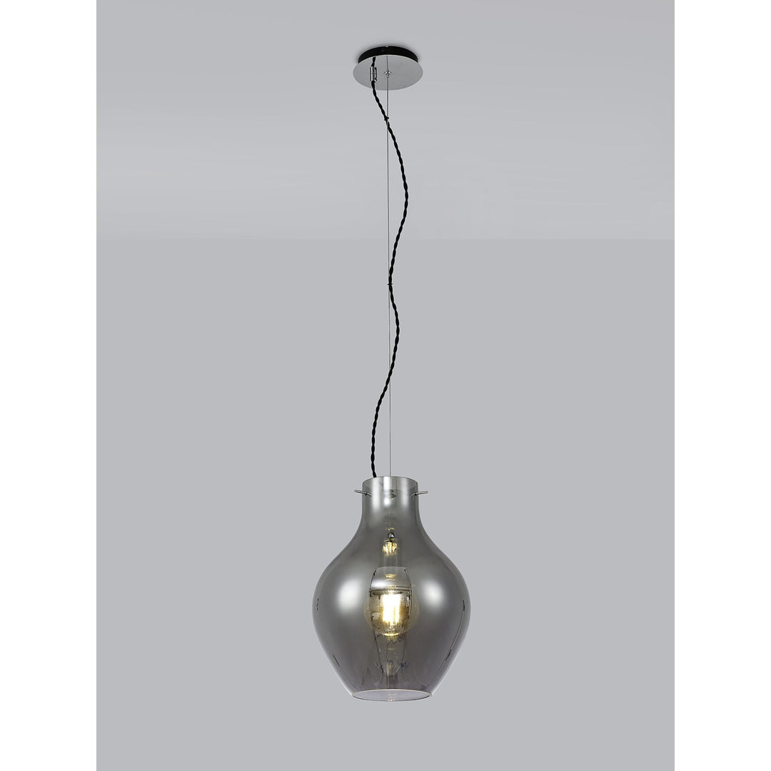 Nelson Lighting NL84159 Zen Pendant 28cm Round Chrome & Smoke