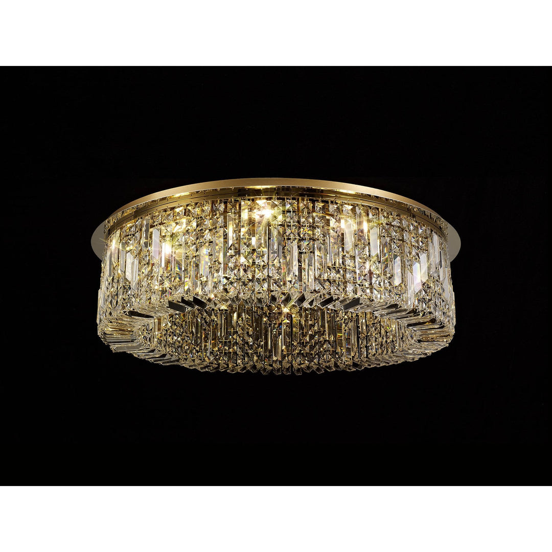 Nelson Lighting NL78159 Zian 80cm Round Flush Chandelier 12 Light Gold/Crystal