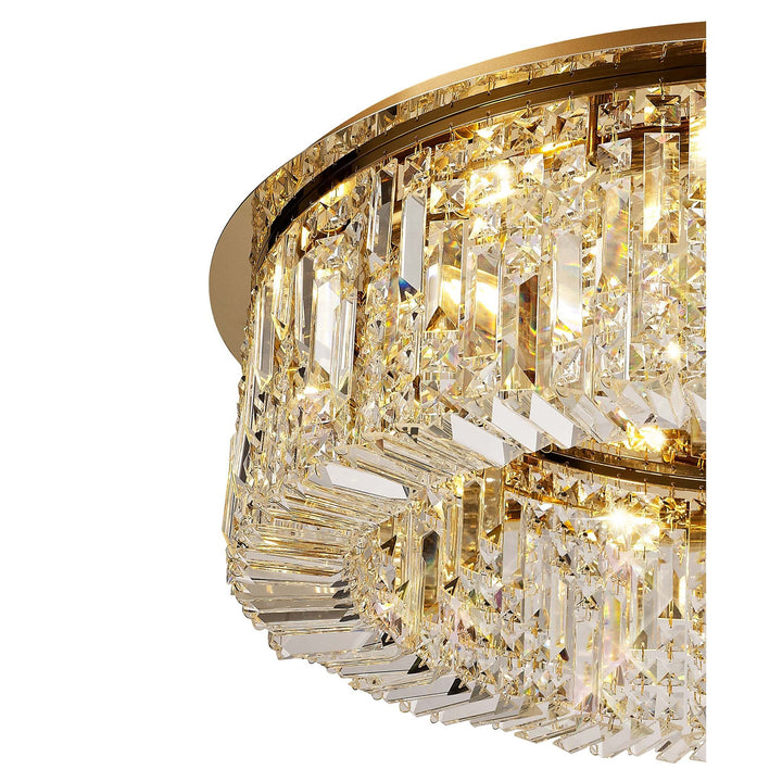 Nelson Lighting NL78159 Zian 80cm Round Flush Chandelier 12 Light Gold/Crystal