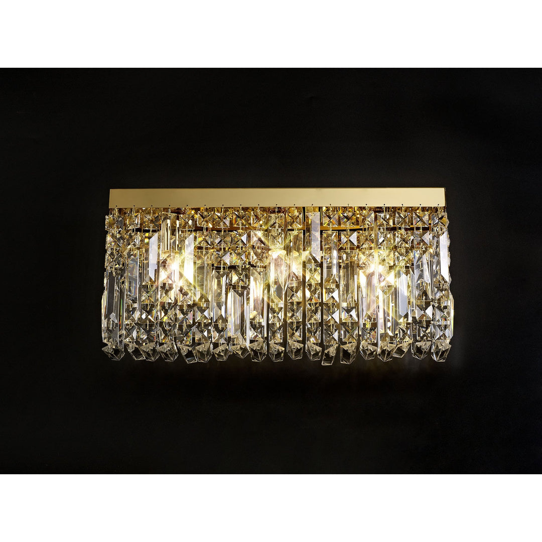 Nelson Lighting NL78219 Zian 50x24cm Rectangular Large Wall Lamp 3 Light Gold/Crystal