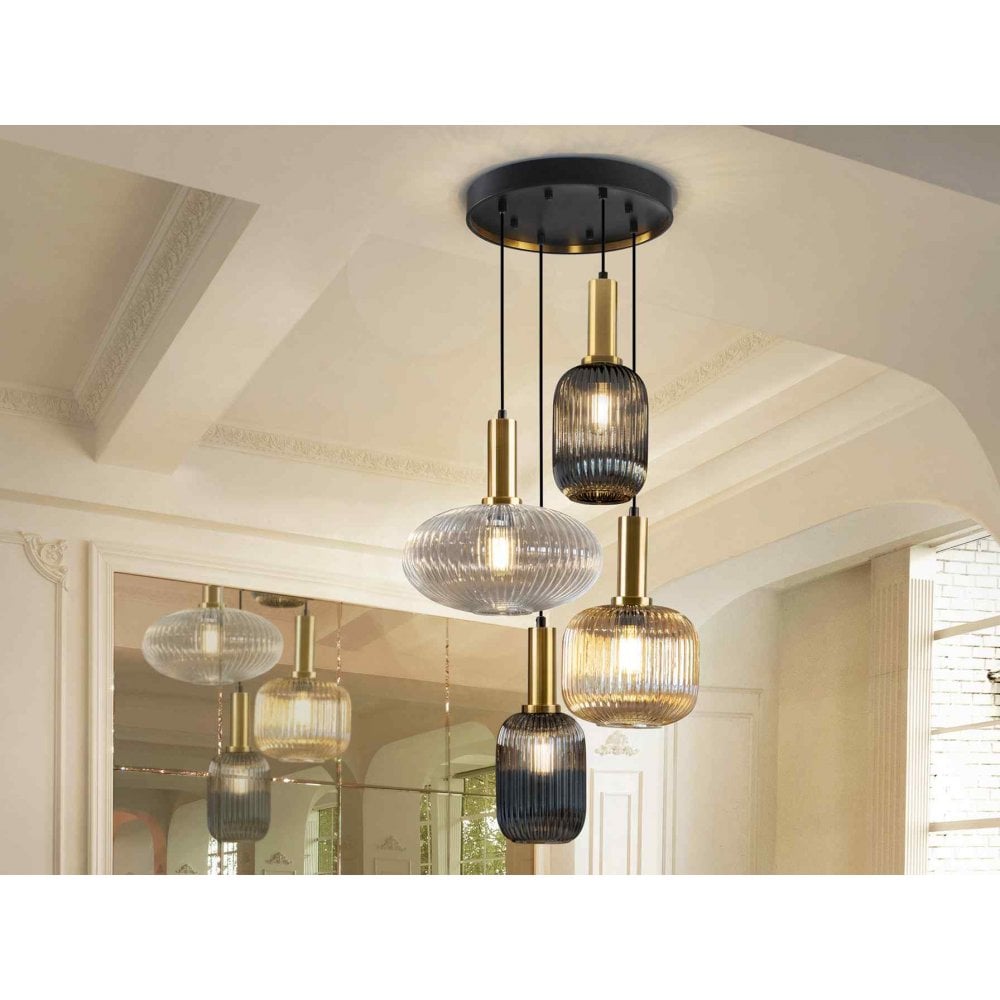 Schuller 225168 | Norma Pendant | 4 Light with Mixed Glass Shades in Black/Brass