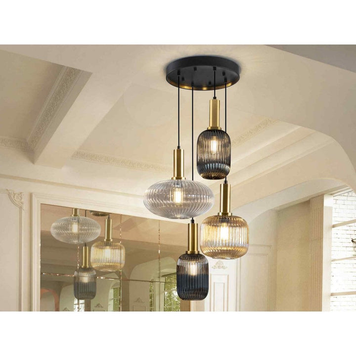 Schuller 225168 | Norma Pendant | 4 Light with Mixed Glass Shades in Black/Brass