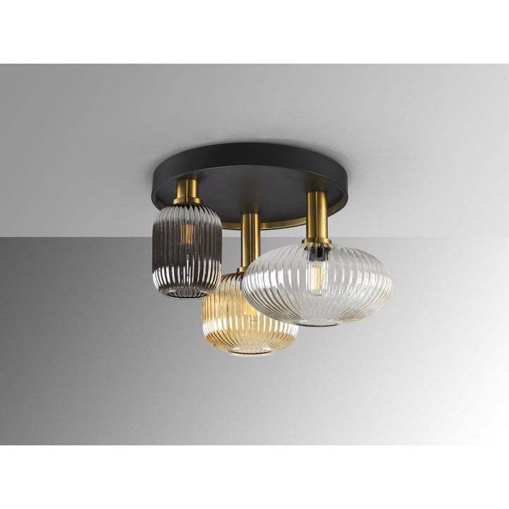 Schuller 225342 Norma Ceiling 3 Light Black/Brass Mixed Glass Shades