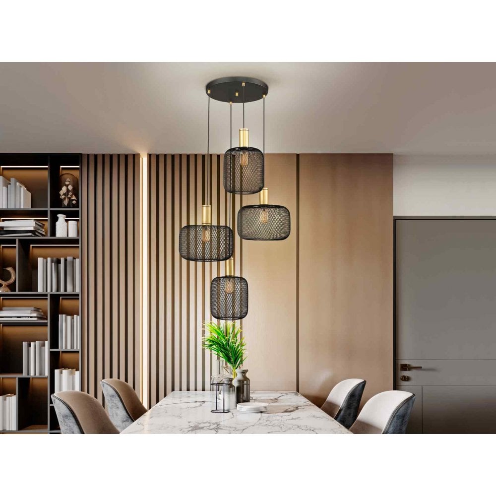 Schuller 910477 Osiris 4 Light Pendant Gold Black