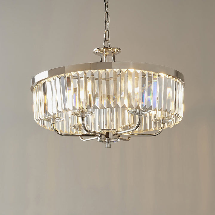 Nelson Lighting NL940263 6 Light Pendant Bright Nickel Plate & Clear Cut Glass