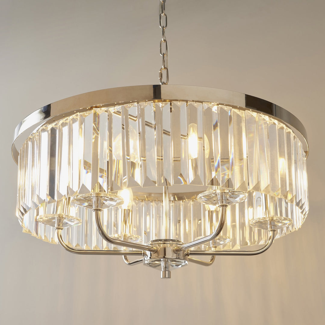 Nelson Lighting NL940263 6 Light Pendant Bright Nickel Plate & Clear Cut Glass