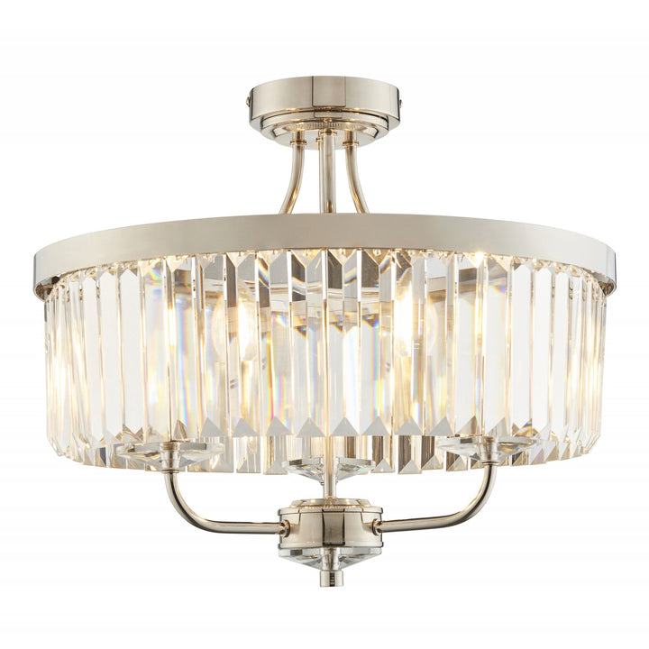 Nelson Lighting NL940264 3 Light Semi Flush Ceiling Light Bright Nickel Plate & Clear Cut Glass