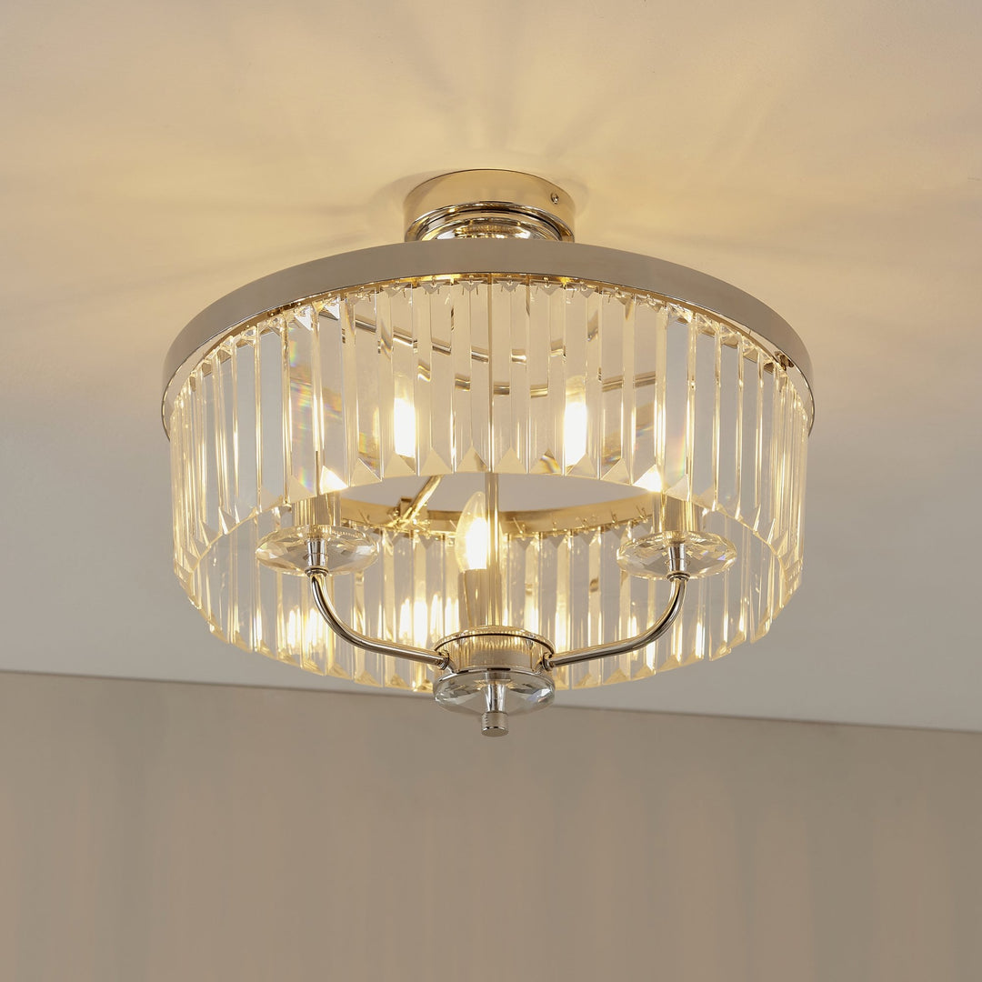 Nelson Lighting NL940264 3 Light Semi Flush Ceiling Light Bright Nickel Plate & Clear Cut Glass