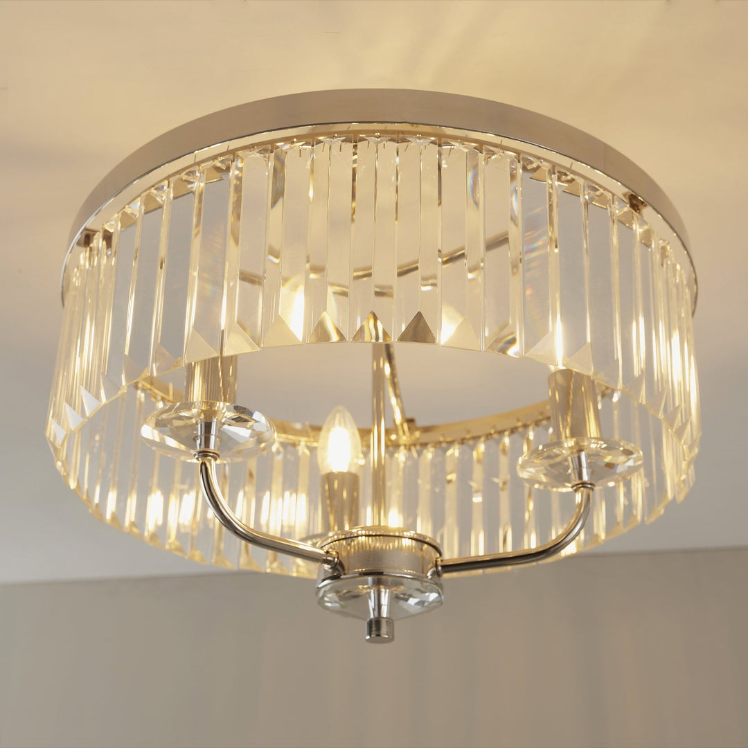 Nelson Lighting NL940264 3 Light Semi Flush Ceiling Light Bright Nickel Plate & Clear Cut Glass