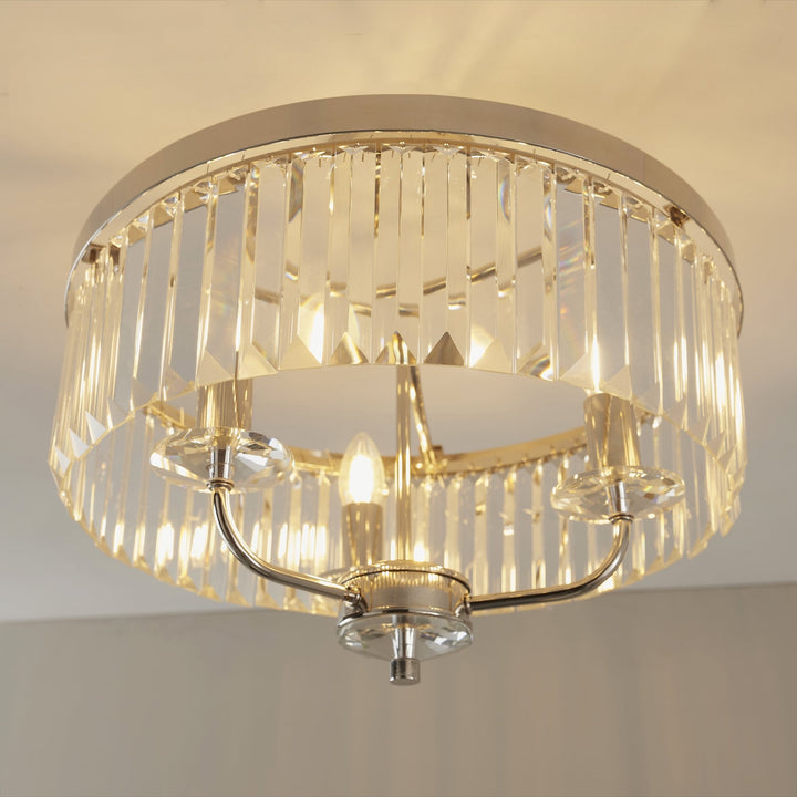 Nelson Lighting NL940264 3 Light Semi Flush Ceiling Light Bright Nickel Plate & Clear Cut Glass