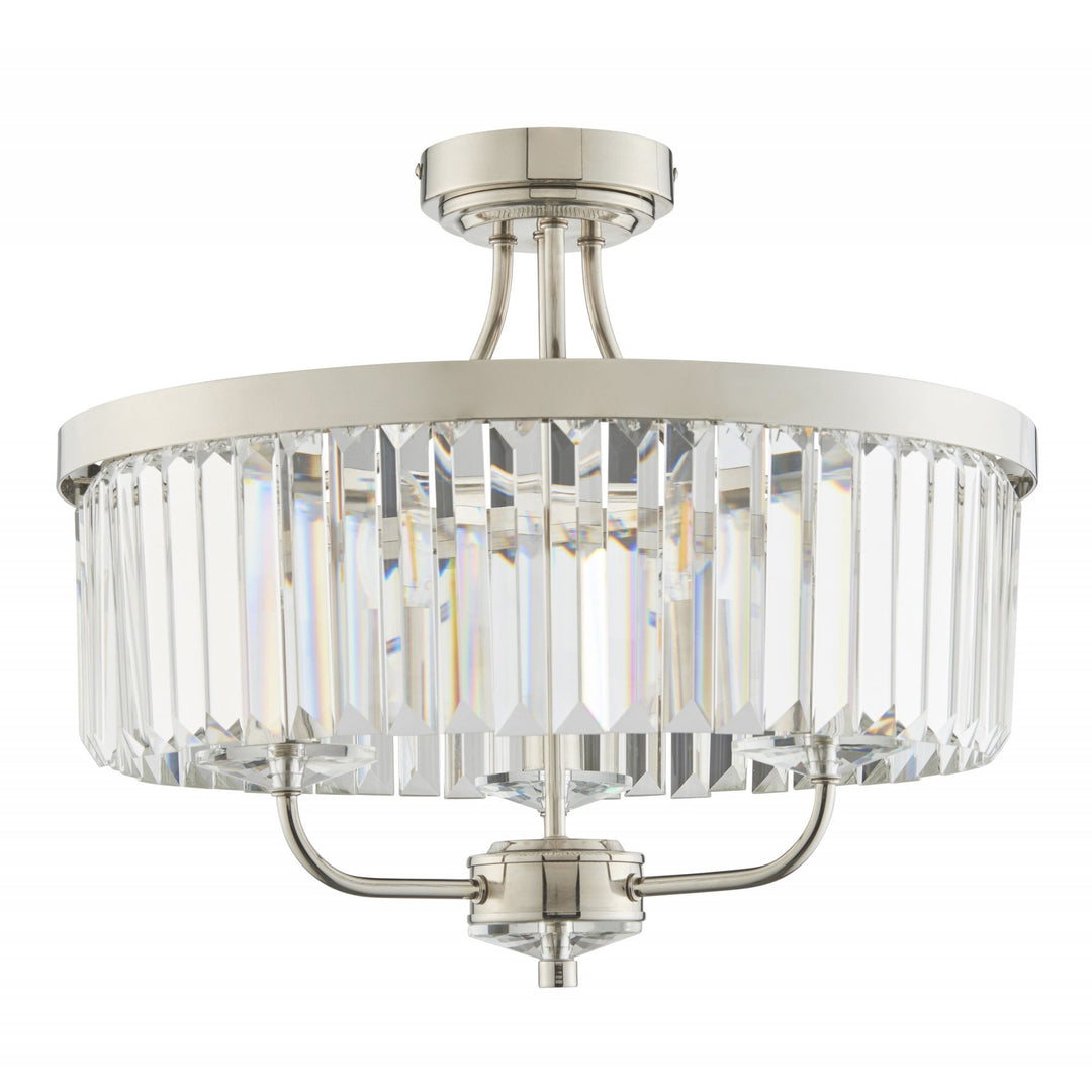 Nelson Lighting NL940264 3 Light Semi Flush Ceiling Light Bright Nickel Plate & Clear Cut Glass