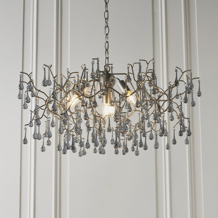 Nelson Lighting NL940301 4 Light Pendant Aged Silver Paint & Smokey Grey Tinted Glass