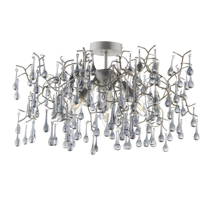 Nelson Lighting NL940302 3 Light Semi Flush Ceiling Light Aged Silver Paint & Smokey Grey Tinted Glass