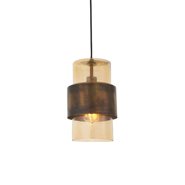 Nelson Lighting NL940599 1 Light Pendant Brass Patina & Champagne Lustre Glass