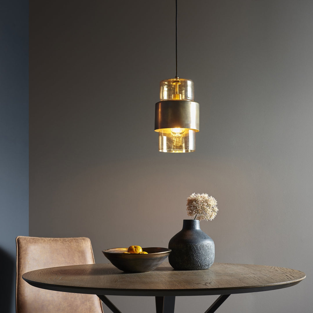 Nelson Lighting NL940599 1 Light Pendant Brass Patina & Champagne Lustre Glass