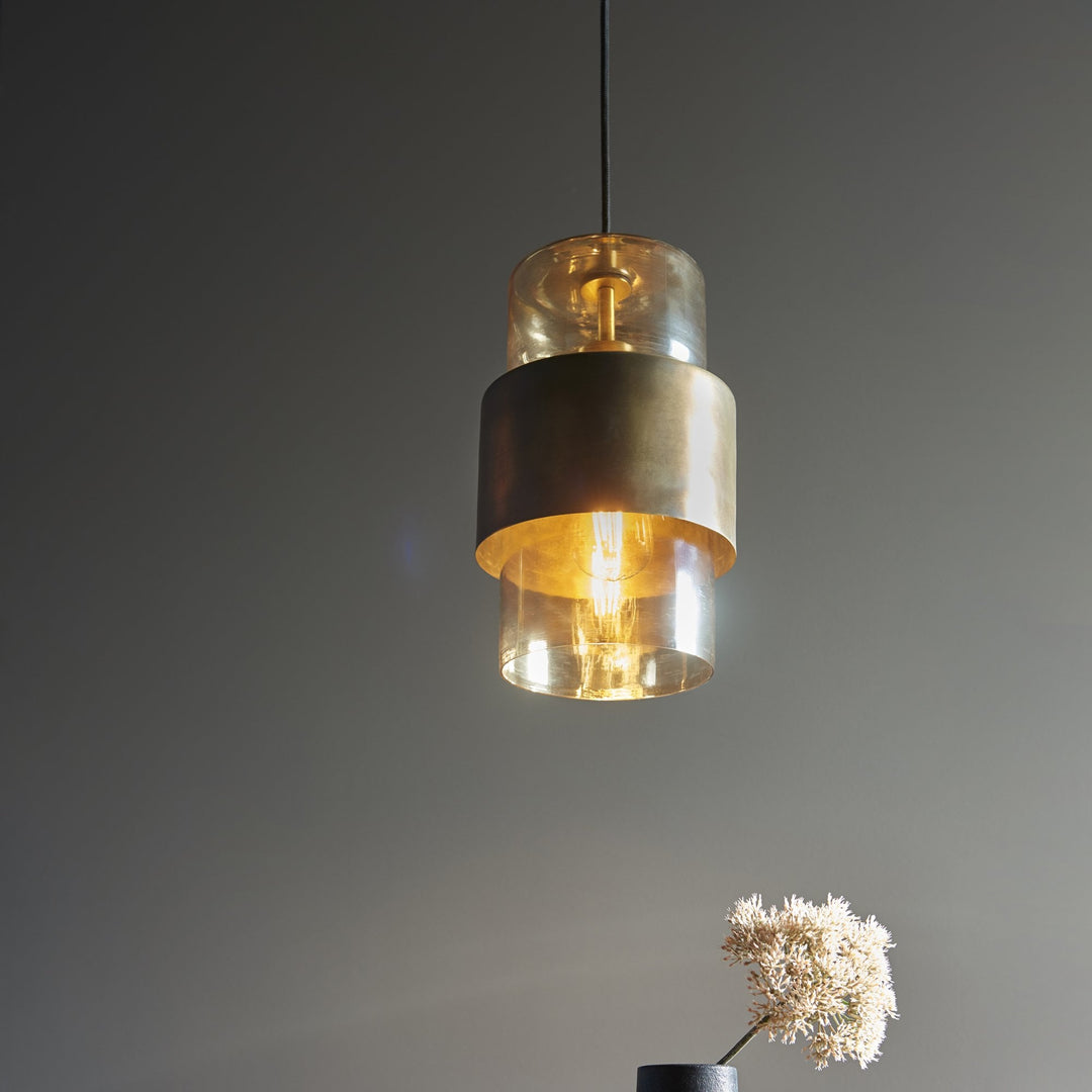 Nelson Lighting NL940599 1 Light Pendant Brass Patina & Champagne Lustre Glass