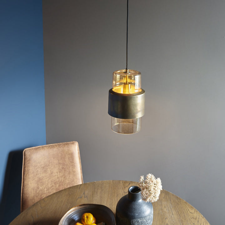 Nelson Lighting NL940599 1 Light Pendant Brass Patina & Champagne Lustre Glass